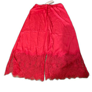 French Connection Size S Wide Leg Satin Sleep‎ Pants Hot Pink Lace Trim Coquette